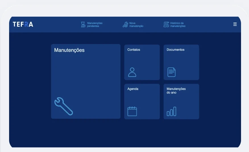 Painel do aplicativo TEFRA na atualização Geração e Impressão de Relatórios Práticos de Manutenção