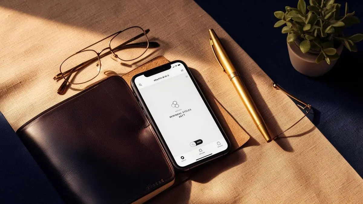 Smartphone com aplicativo de gestão condominial sobre mesa de trabalho